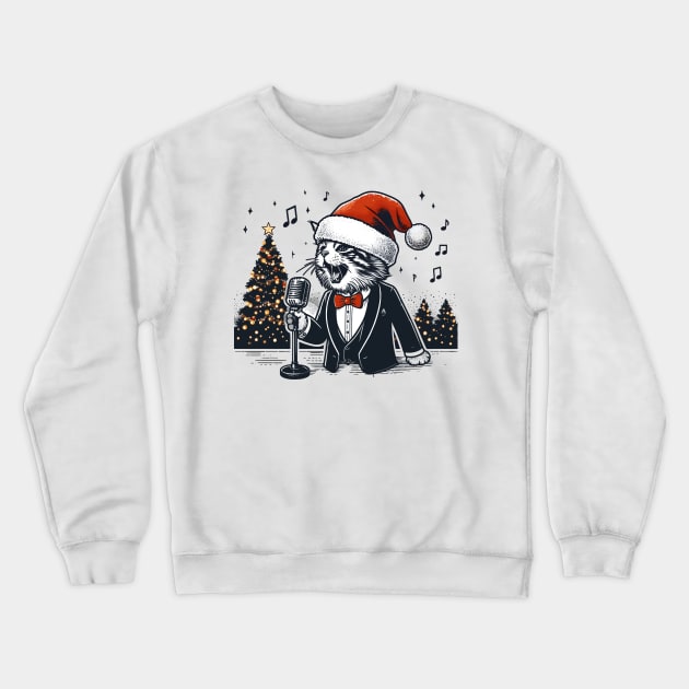 Maine Coon Cat Singing Christmas Crewneck Sweatshirt by Graceful Designs